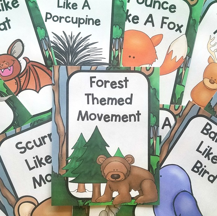 Cartes de mouvement forestier parfaites pour la motricité globale sur le thème du camping.